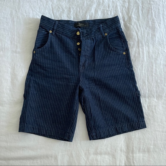 Zara Other - Zara Pinstripe Denim Carpenter Shorts
